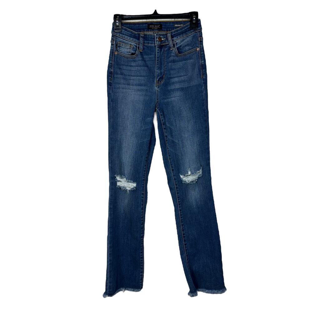 Judy Blue SZ 3/26 Straight Fit Jeans Distressed Stretch Hi-Rise Pockets Frayed
